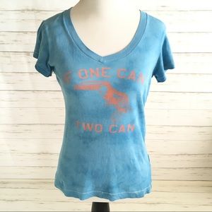 J crew blue V neck “ If one can two can “ tee